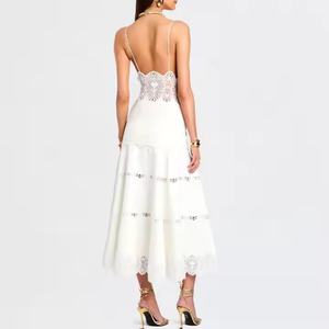 เดรสลูกไม้ลายดอกไม้ฤดูใบไม้ร่วงคุณภาพสูงราคาถูกมาใหม่ เดรสสายเดี่ยวผ้าฝ้ายทรงแม็กซี่ลำลองสำหรับผู้หญิง - Product Image 4