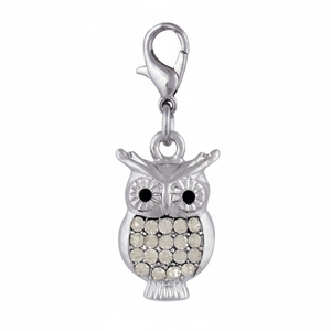 Ciondolo a forma di gufo in argento con occhi di cristallo e pendente a forma di corpo per la creazione di gioielli - Product Image 2