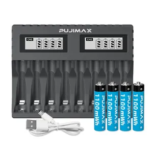 PUJIMAX ricaricabile 1.5v aa aaa batterie agli ioni di litio caricabatterie 8 slot multi caricabatteria caricabatteria usb agli ioni di litio aa aaa