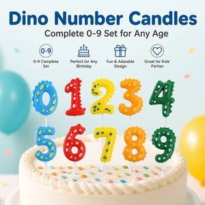 Bougie d'anniversaire en forme de dinosaure mignon, chiffres de dessin animé, décoration de gâteau pour enfants, thème dinosaure, fête d'anniversaire - Product Image 4