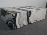 Table basse cube moderne de luxe en marbre blanc Panda SH STONE, design rectangulaire bas, mobilier de salon