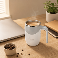 Mug à café à agitation magnétique automatique 380 ml en acier inoxydable 304, tasse mélangeuse à une touche, large ouverture, facile à nettoyer, logo personnalisé
