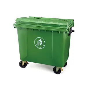 Outdoor 660 Liter große Kunststoff Public Street Fuß pedal Industrie Mülleimer Müll Müllwagen Abfall behälter mit Rädern
