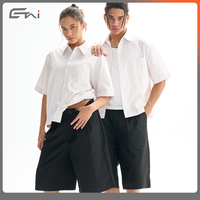 Kemeja Pria Model Kotak Kancing Depan Bergaris Longgar Lengan Pendek Musim Panas Kasual Kantor Bisnis Model Crop Formal
