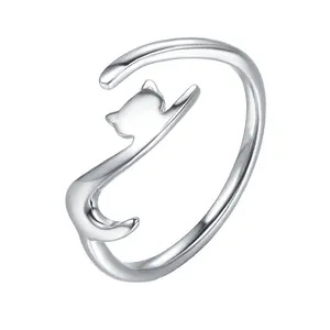 Sterling Silver Cute Cat Pussy Animal Female Finger Rings For Women Girlfriend Valentine Gift Jewelry 2024