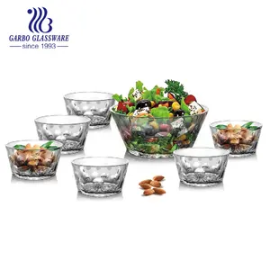 Wholesale Food Safe Modern Transparent 7pcs Salad Bowl Set Fruit Food Serving Bowl Glass Tableware Glass Bowl Set for Wholesale