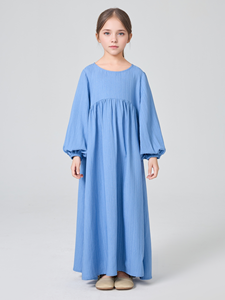 Vestido Abaya Plisado <span class=keywords><strong>de</strong></span> Color Sólido con Cuello Redondo para Niñas <span class=keywords><strong>de</strong></span> Oriente Medio, Modelo MK2647, <span class=keywords><strong>TikTok</strong></span> - Product Image 5