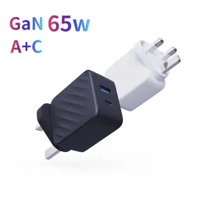 Plugue AC intercambiável Gan 65 W Carregador PD USB-C USB-A Carga rápida e rápida Adaptador de viagem tipo-c para o celular