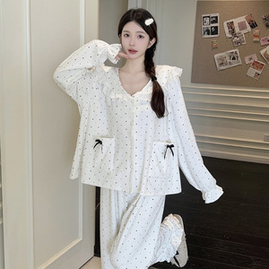 2025 automne hiver Collection élégant île polaire pyjamas pour femmes luxe velours maison vêtements ensemble doux lisse impression lumière - Product Image 2