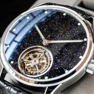 Механические часы-скелетоны с турбийоном, голубые песочные часы со звездным небом, 1 шт.