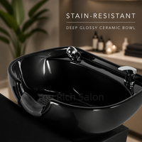 Fauteuil de lavage noir inclinable avec bac intégré pour salon de coiffure, unité de lavage des cheveux, vente en gros, mobilier pour salon de barbier