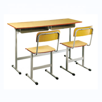 Bureau d'école double pour étudiants avec banc, panneau MDF E1, structure en acier, ensemble de mobilier de classe