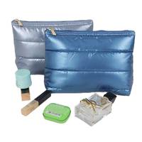Tas Makeup Logo Kustom, Kantong Kosmetik Kain Berlapis, Tas Perlengkapan Mandi Travel, Tas Kosmetik Nilon Lembut Berlapis Quilted