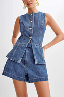 Ensemble deux pièces style Y2K pour femme : gilet en jean sans manches et short – Prêt à expédier pour l'été 2025 (vente en gros)