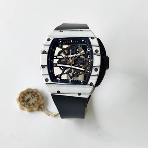 Montre mécanique de luxe pour hommes, boîtier tonneau, cadran squelette, tourbillon blanc, cristal saphir, bracelet en silicone, 42mm - Product Image 5
