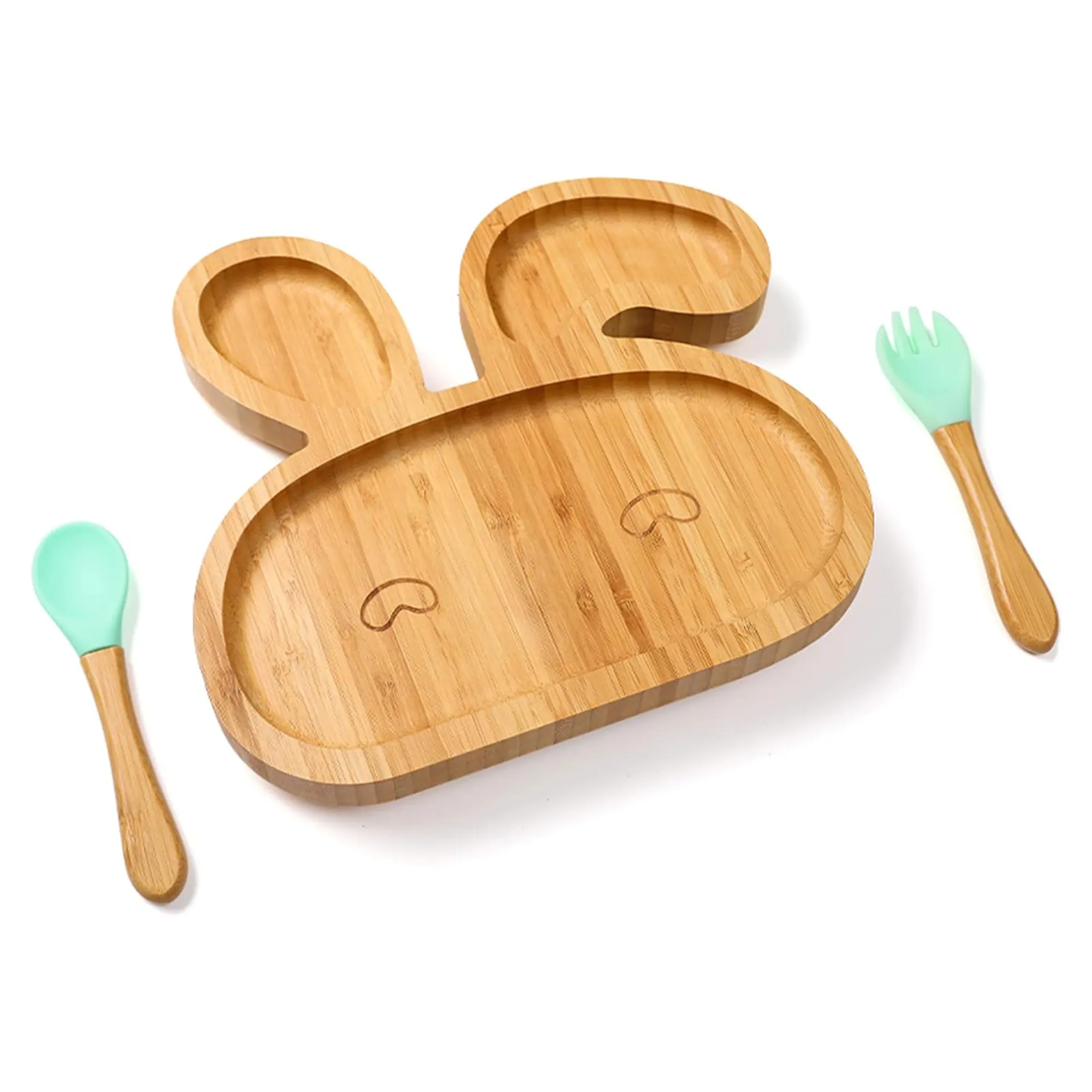 Marka yeni tasarım aile yemeği sevimli tavşan şekilli bambu bölünmüş yemekleri ahşap mutfak için çocuk tabağı bambu ahşap plakalar