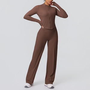 XW-7106+7126 Abbigliamento Fitness da Donna, Giacca Personalizzata, Leggings Sportivi a Gamba Larga, Completo da Allenamento, Set Yoga <span class=keywords><strong>2</strong></span> Pezzi - Product Image 3