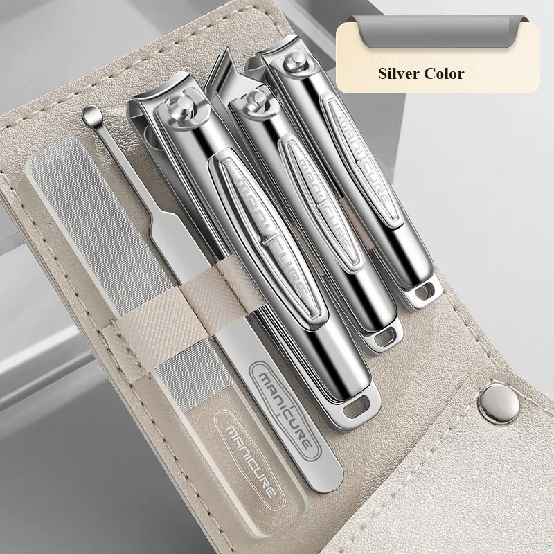 Hoge Kwaliteit Koolstofstaal Roestvrijstalen Nagel Trimmer 5 Stks Manicure Pedicure Set Nagelknipper Scuticle Schaar Met Pu Cover