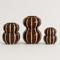Vase à fleurs en céramique moderne, marron rayé, double gourde sculpturale, pour table, console, décoration intérieure