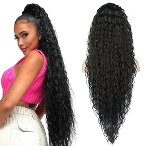 Cola de Caballo Larga y Ondulada con Cordón Ajustable de 36 Pulgadas, Extensiones de Cabello con Clip, Aspecto Natural y Voluminoso, Postizo Sintético - Product Image 1