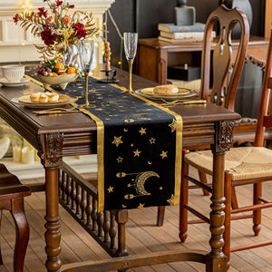 33*180cm musulmán oro impreso sello lámina Luna estrella terciopelo caminos <span class=keywords><strong>de</strong></span> <span class=keywords><strong>mesa</strong></span> Eid Mubarak Ramadán Decoración <span class=keywords><strong>de</strong></span> <span class=keywords><strong>mesa</strong></span> moderna suministros - Product Image 1