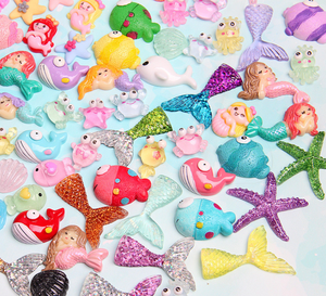 100 pièces de cabochons à dos plat <span class=keywords><strong>en</strong></span> résine, motifs coquillages marins, queues de sirène, sculptures féériques, breloques et pendentifs pour bijoux et colliers, vente <span class=keywords><strong>en</strong></span> gros <span class=keywords><strong>en</strong></span> sachet surprise - Product Image 6