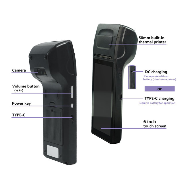 Portable Android POS Terminal with 58mm Thermal Printer, 4G Bluetooth WiFi for Restaurant Orders