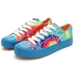 Custom Sneakers Women Canvas Shoes Rainbow Low Top Lace up Tie Dye Shoes Fashion 2024 Casual Walking Style
