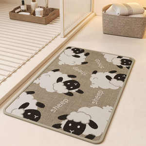 Alfombra de Baño Rectangular con Estampado de Ovejas, Imitación Lino, Antideslizante y Absorbente - Product Image 1