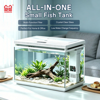 Petit aquarium en verre ultra-clair tout-en-un avec pompe à eau intégrée, filtre, lumière LED, mini aquarium de bureau