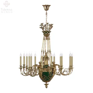 Metà del Secolo Classico Francese Bronzo Scuro Verde Globale Decorazione Dell'interno Dell'impero Lustre Hanging Light Chandelier