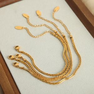 Collar de Cadena Plateada Popular, Chapado en Oro de 18K, Acero Inoxidable, Cadena Brillante, Conjunto de Collar y Pulsera para Mujer, Uso Diario - Product Image 3