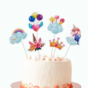 Happy Birthday theme plug-in baking cake unicorn rainbow balloon crown sweet shop decoration supplies toppers for cakes