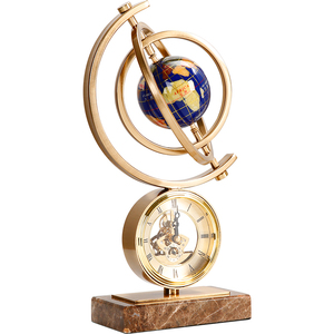 Luxe globe bureauklok van metaal met draaiende aarde, marmeren voet, voor woonkamer, kantoor of studeerkamer decoratie - Product Image 2