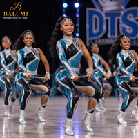 Tenue de majorette prête pour la scène - Combinaison métallique brillante bleu sarcelle et noir avec franges en strass, confortable et souple pour les équipes de danse