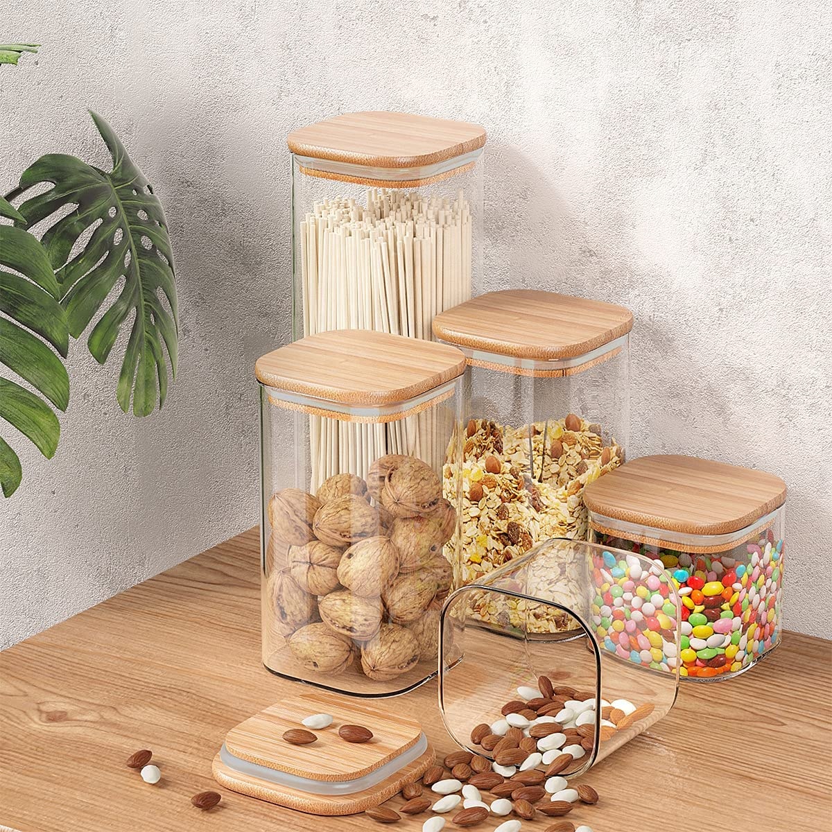 Bambus-Aufbewahrungsbehlter Glas-Lebensmittelbehlter mit Bambusdeckeln  Aufbewahrungsbox Vorratsdose| Alibaba.com