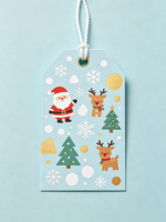 Étiquettes cadeaux de Noël, mignonnes, imprimées avec Père Noël, bonhomme de neige et renne, en papier avec dorure à chaud, pour emballer les cadeaux de Noël