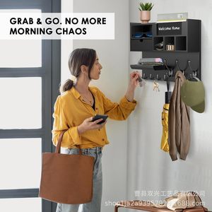 Wall Mounted Mail Key Organizer Blackboard Storage Shelf With <b>Hooks</b> For Entryway Home Organization - Product Image 5