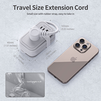 Regleta de Enchufes Pequeña con 2 Tomas de Corriente, 2 USB-A, 1 USB-C PD 3.0 de 20W con Carga Rápida para Laptop y Smartwatch, Cable Lateral Enrollable de 1.5m