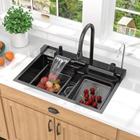 Évier de cuisine intelligent multifonctionnel de 30 pouces-Station de travail de luxe noire en acier inoxydable 304 Double cascade Chrome