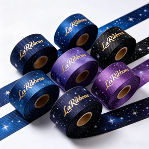 Ruban Gros-Grain Personnalisé à Imprimé Galaxie et Étoiles, Thème Spatial, en Polyester, pour Emballage Cadeau, Vente en Gros en Rouleau - Product Image 2