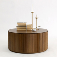 Mesa de Centro Moderna con Almacenamiento Debajo del Sofá, Diseño Curvo con Bordes Naturales, Mesa de Centro Móvil con Almacenamiento