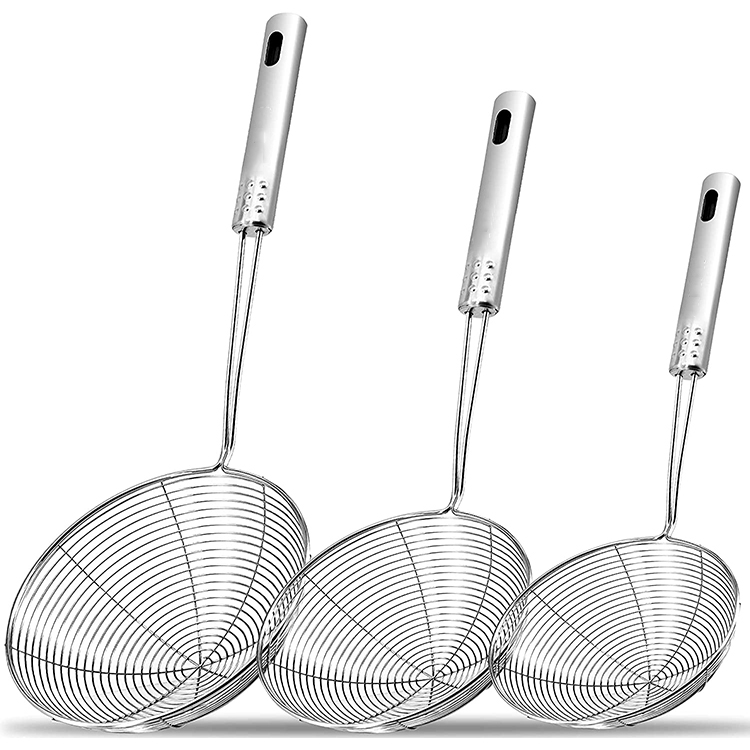 Cozinha Stainless Steel Spider Strainer Set Skimmer Metal Colander para massas e fritura na cozinha