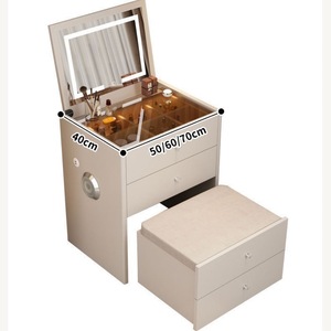 Small Apartment Flip Top <b>Dressing</b> <b>Table</b> With Storage Cabinet <b>Modern</b> Minimalist Bedroom Vanity Solid Wood Glass Finish - Product Image 5