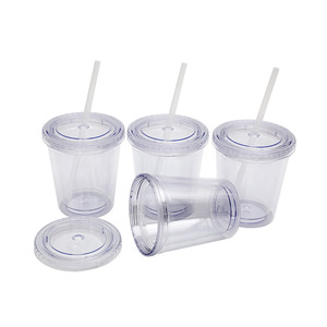 Shang Kou Ai 12Oz Double Walled Plastic <b>Cups</b> <b>With</b> <b>Lids</b> <b>Reusable</b> Straw <b>Cups</b> For Party General Use - Product Image 5