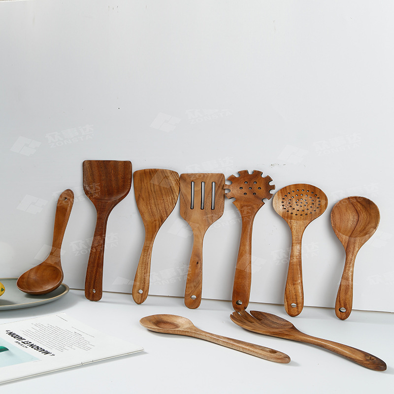 Nonstick Acacia Wood Kitchen Cooking Spoons Spatula Non Toxic Spatulas Turner Slotted Serving Spatula Salad Mixing Spoon Fork · image 4