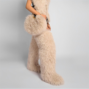 Ensemble chaussures et sac SHIKOL, bottes en fourrure moelleuse à hauteur de cuisse, bottes sexy pour filles rebelles, bottes en fausse fourrure, sacs à main, sacs à bandoulière, fourrure pelucheuse, hiver - Product Image 3