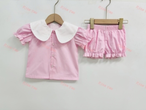 Ensemble de couches à col assorti pour frères et soeurs personnalisé ensemble de <span class=keywords><strong>boomers</strong></span> de bébé garçon fille vichy tissé ensemble de boutons d'été chemise et short - Product Image 4