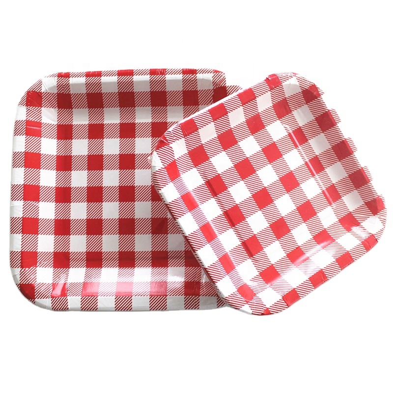Red and White Checkered Rectangle Disposable Paper Plates Printing Pulp Bowls Unique Design for Your Events