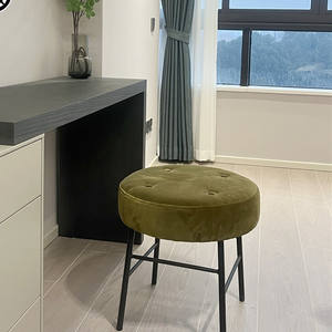Tabouret rond moderne capitonné avec boutons, tabouret d'appoint avec pieds en bois et pieds en métal, <span class=keywords><strong>pouf</strong></span> en tissu pour salon, chambre à coucher - Product Image 3